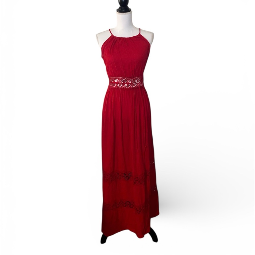 Women’s Boho Romantic Lace Red Maxi Dress Women’s size Small
